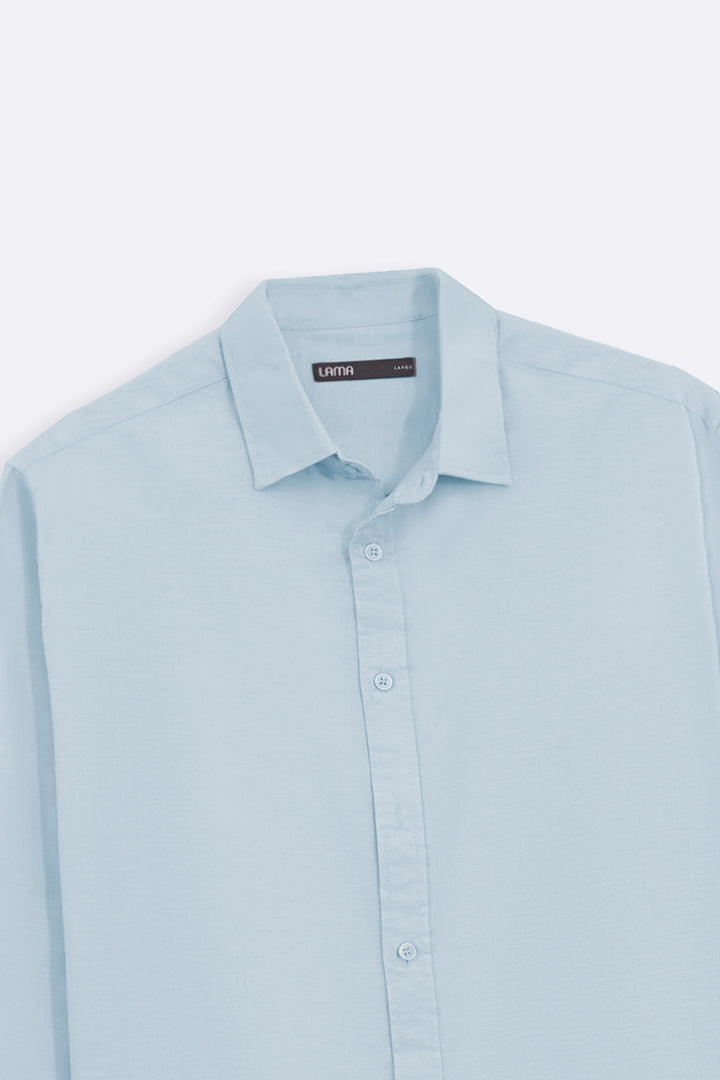 LIGHT BLUE LINEN BLEND BUTTON DOWN SHIRT