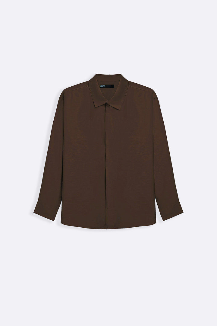 COFFEE STONEWASH FLOWY SHIRT
