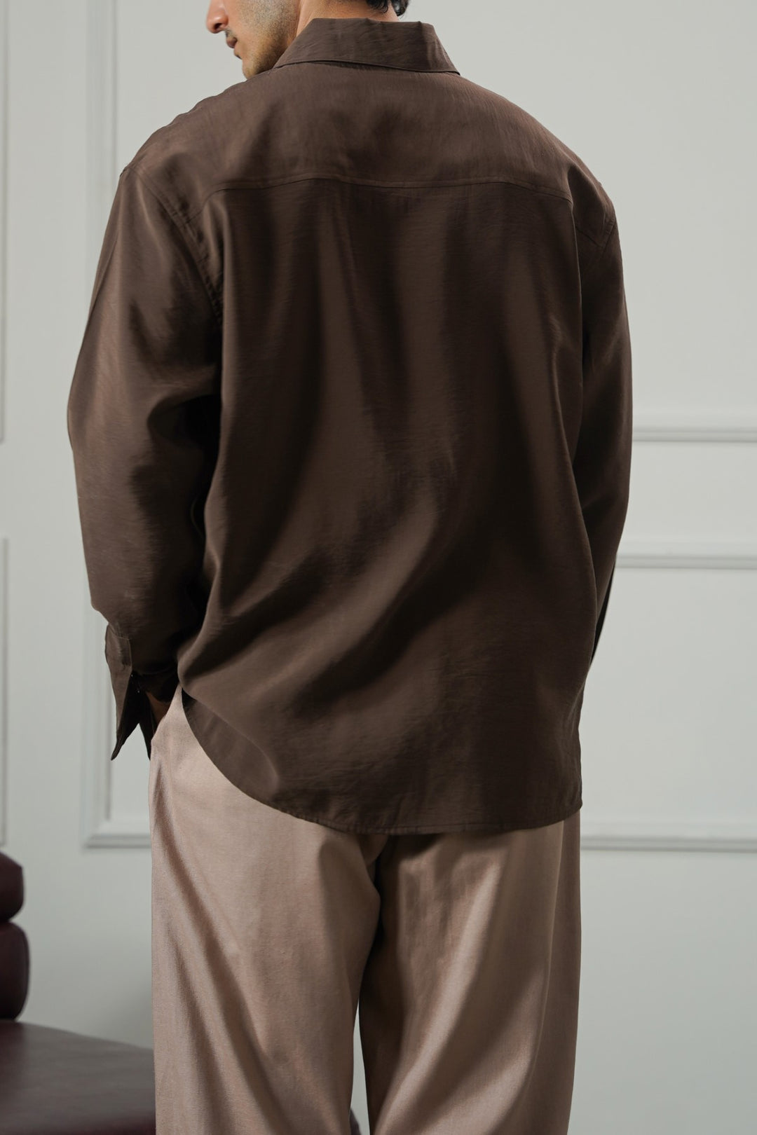 COFFEE STONEWASH FLOWY SHIRT