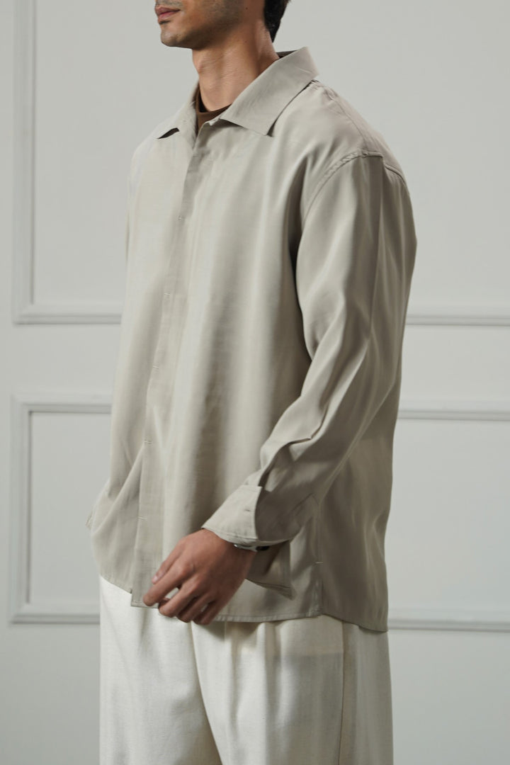 TAUPE STONEWASH FLOWY SHIRT