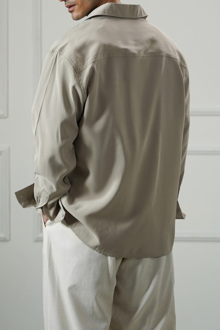 TAUPE STONEWASH FLOWY SHIRT