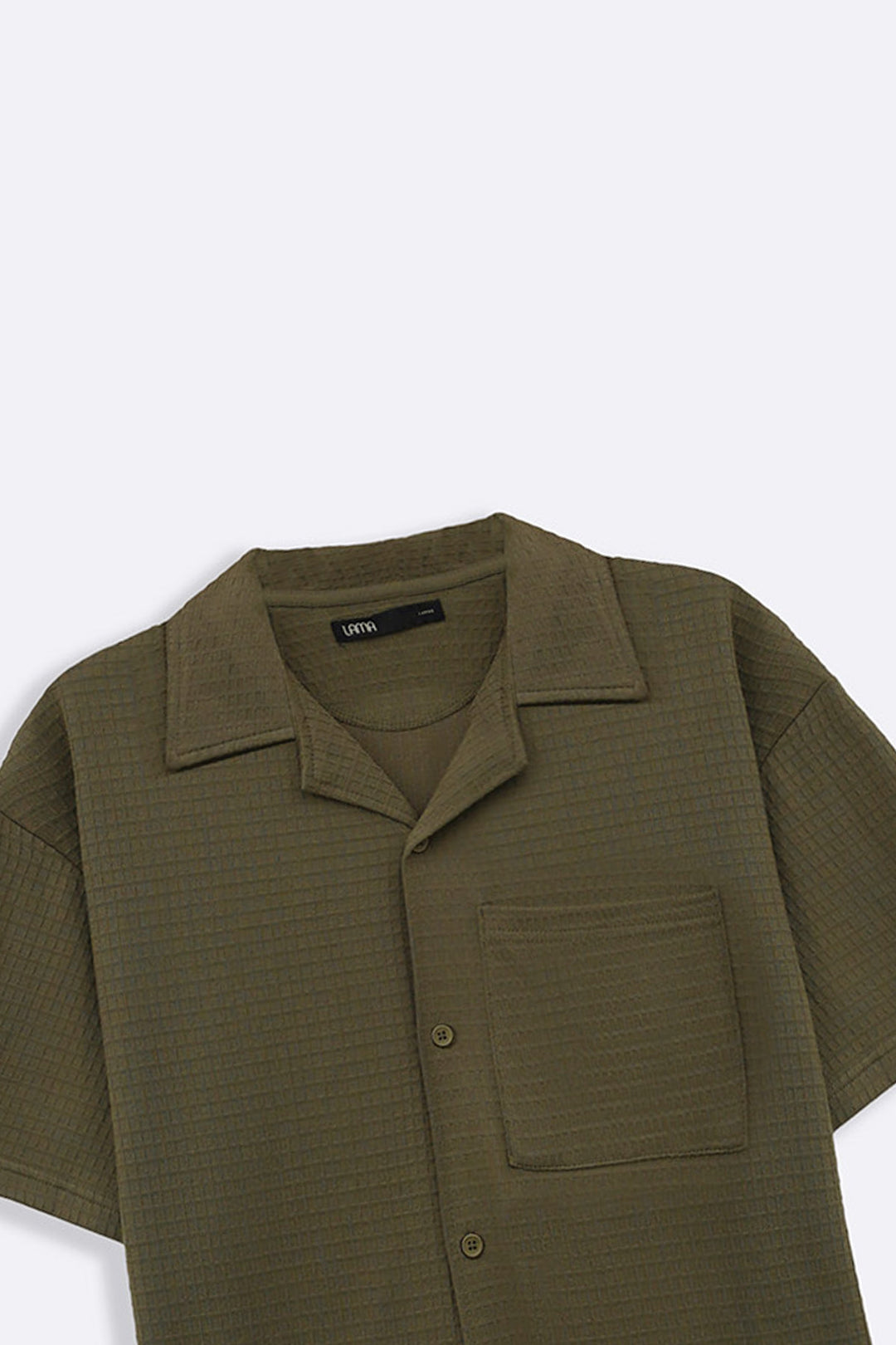 OLIVE CUBAN COLLAR TEXTURED SHIRT