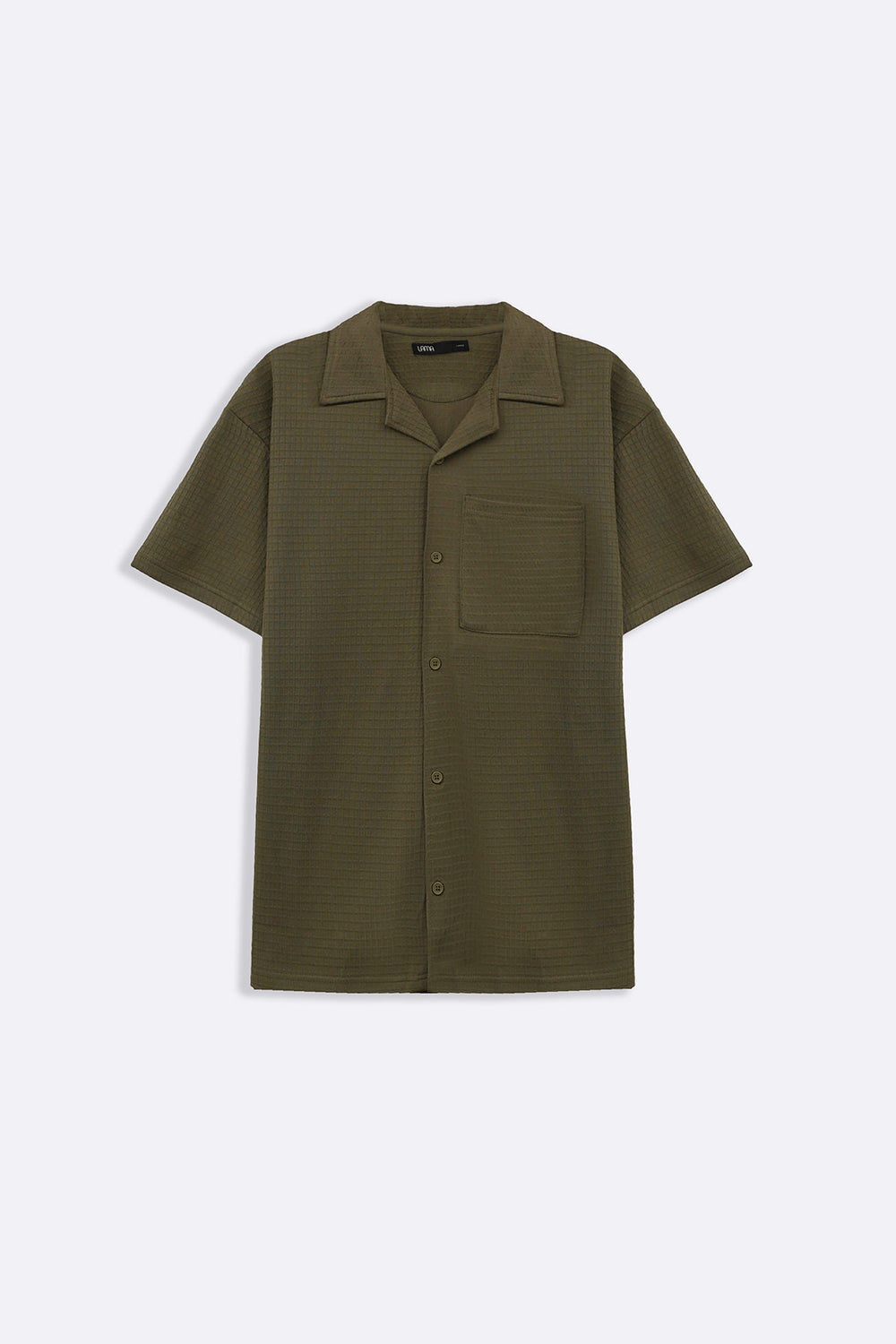 OLIVE CUBAN COLLAR TEXTURED SHIRT