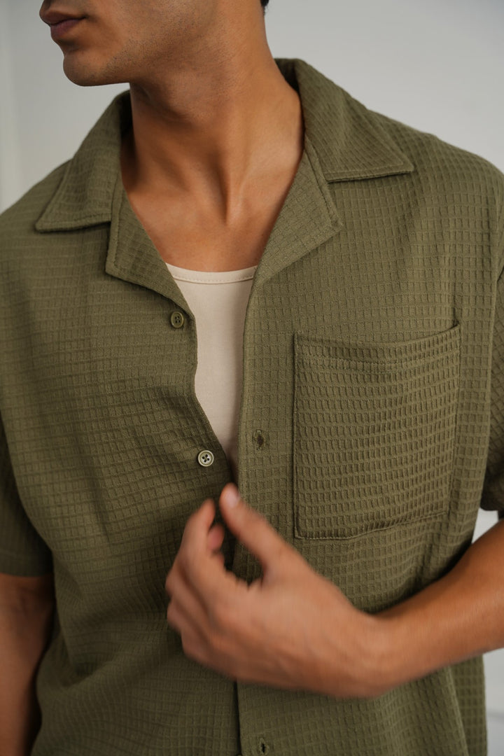 CUBAN COLLAR TEXTURED SHIRT