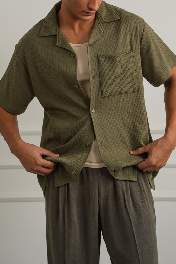 CUBAN COLLAR TEXTURED SHIRT