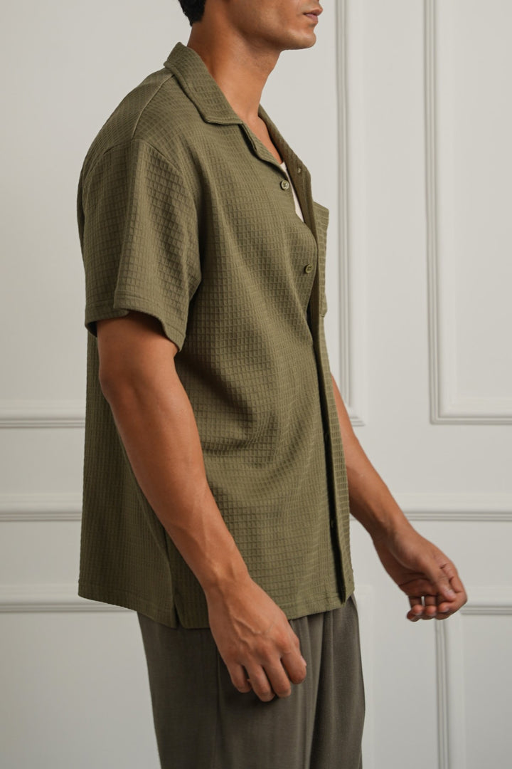 CUBAN COLLAR TEXTURED SHIRT