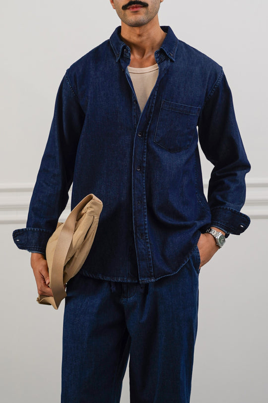 DARK BLUE TAILORED DENIM SHIRT