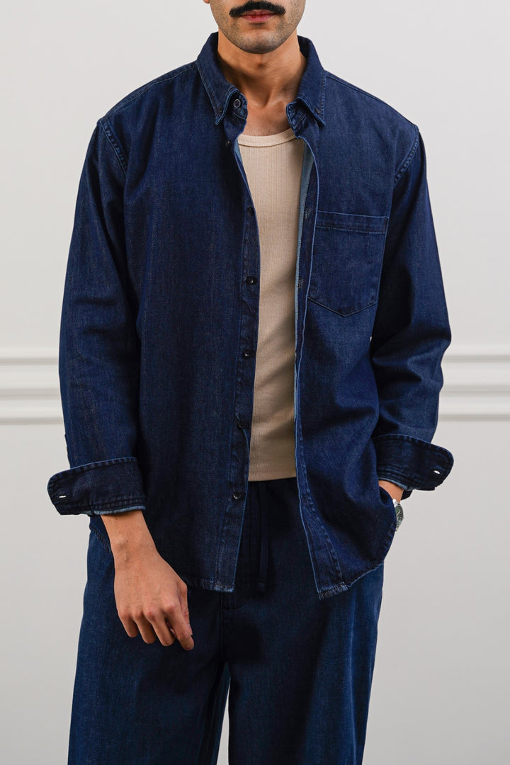 DARK BLUE TAILORED DENIM SHIRT
