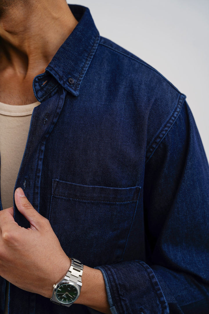DARK BLUE TAILORED DENIM SHIRT