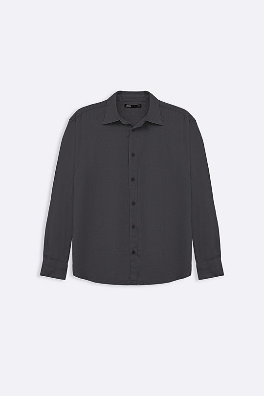 DARK GREY SLUB BUTTON DOWN SHIRT