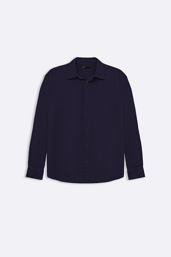 MELANGE NAVY SLUB BUTTON DOWN SHIRT