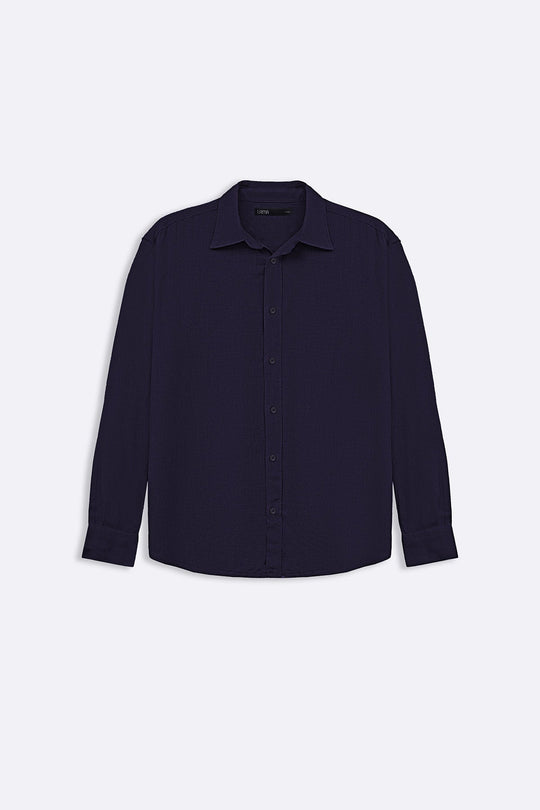 MELANGE NAVY SLUB BUTTON DOWN SHIRT