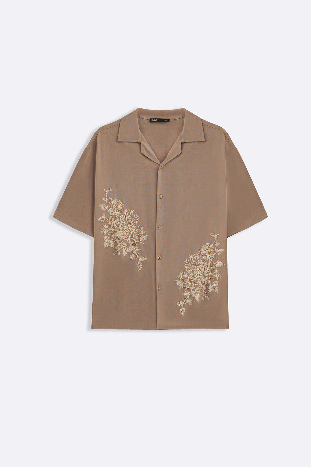 TAUPE EMBROIDERED LINEN BLEND SHIRT