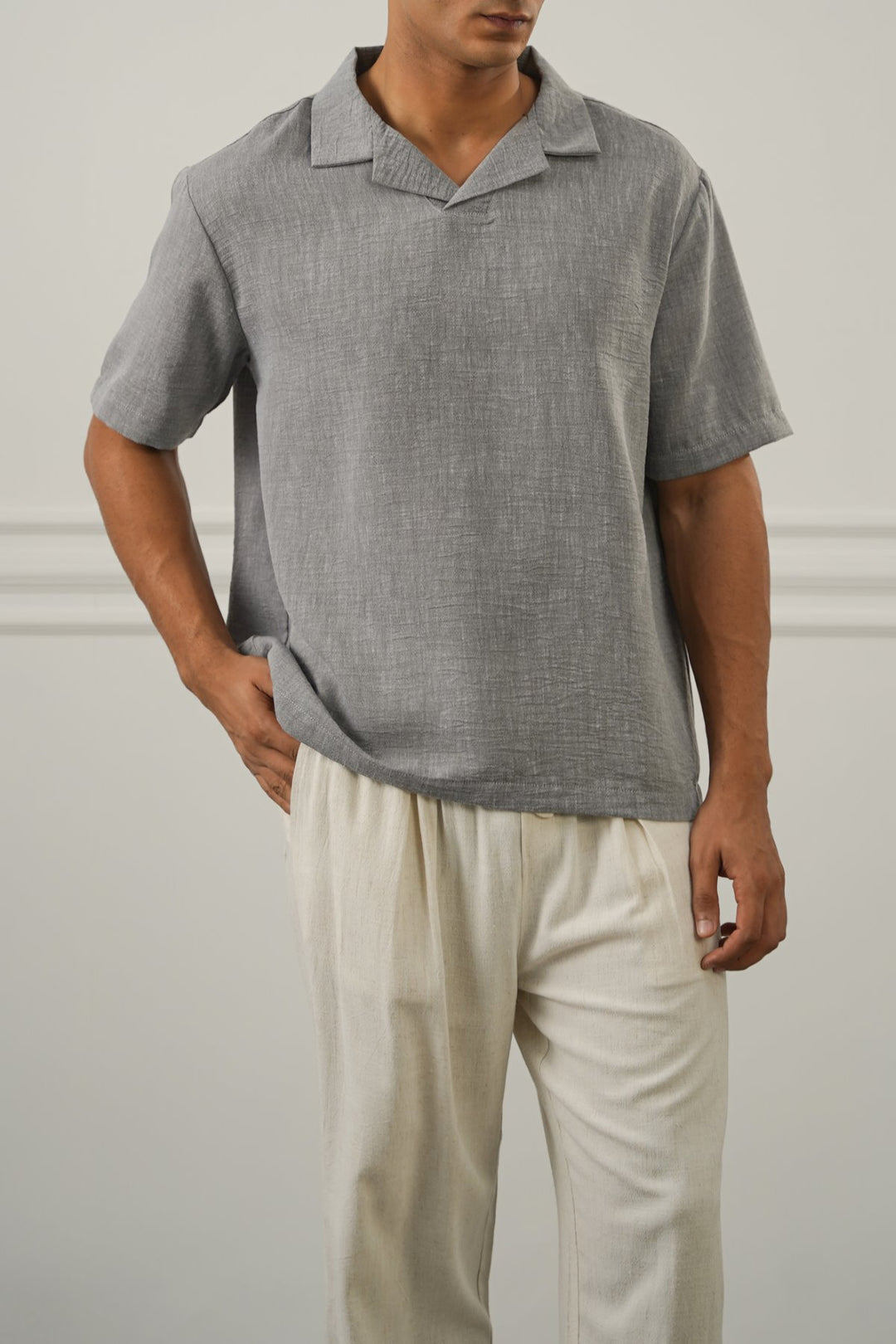CHARCOAL RESORT COLLARED SHIRT
