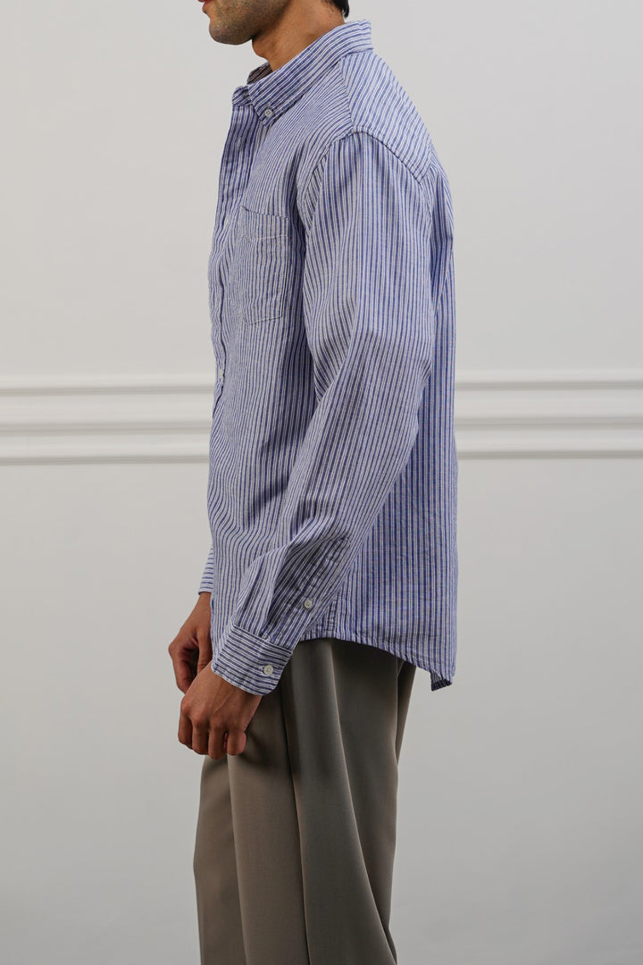 BLUE STRIPED LINEN BLEND SHIRT