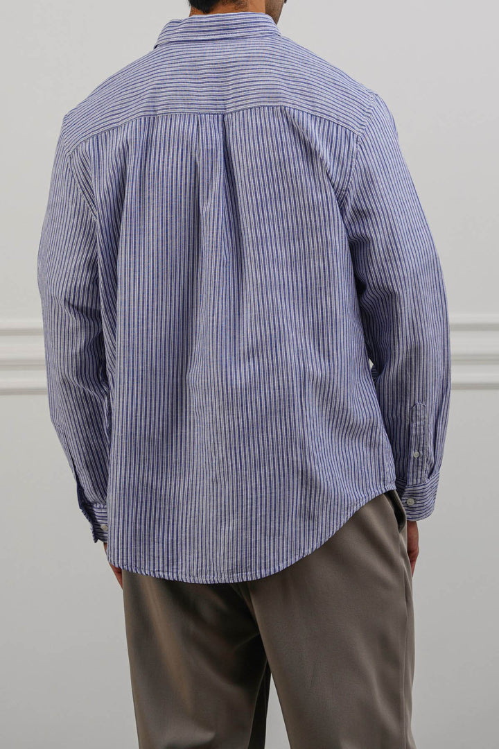 BLUE STRIPED LINEN BLEND SHIRT