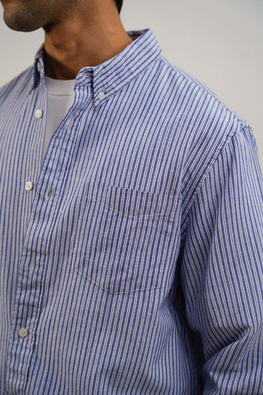 BLUE STRIPED LINEN BLEND SHIRT