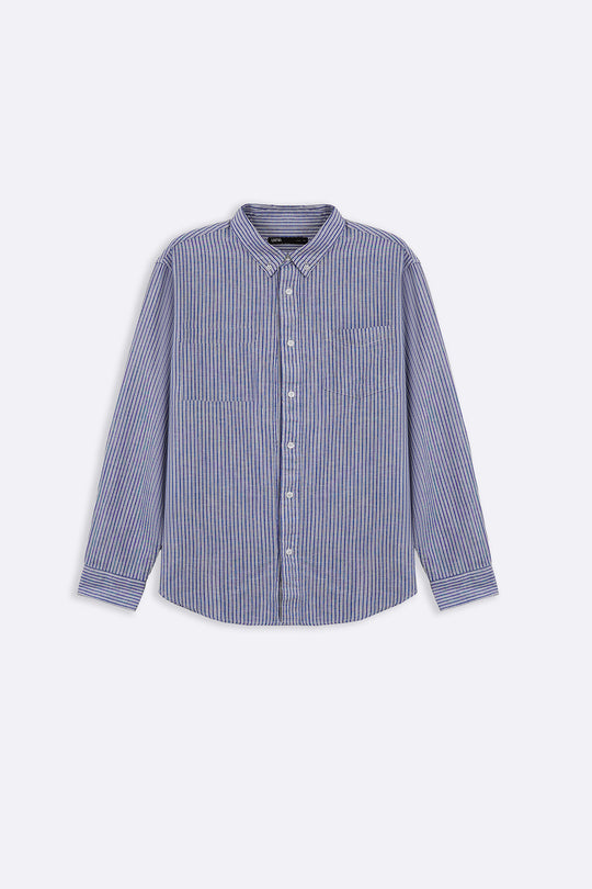 BLUE STRIPED LINEN BLEND SHIRT