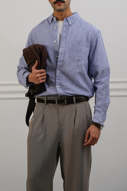 BLUE STRIPED LINEN BLEND SHIRT