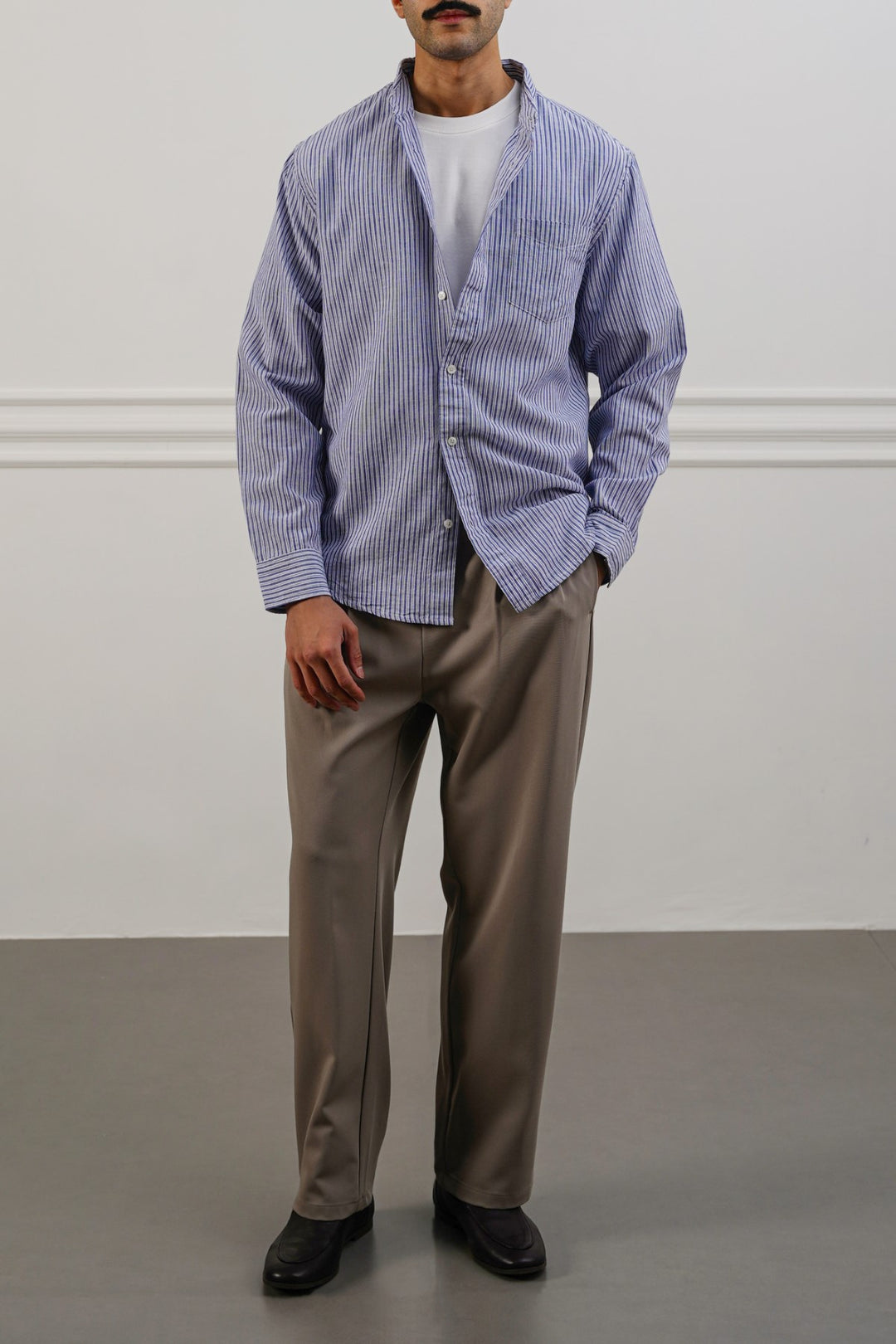 BLUE STRIPED LINEN BLEND SHIRT