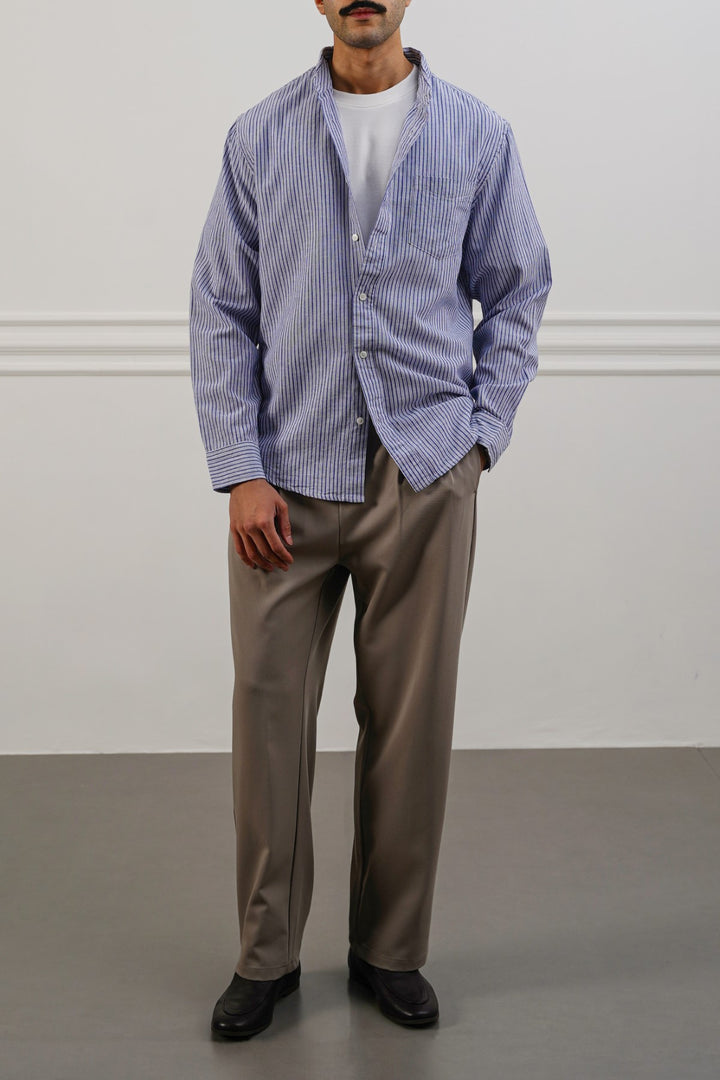 BLUE STRIPED LINEN BLEND SHIRT