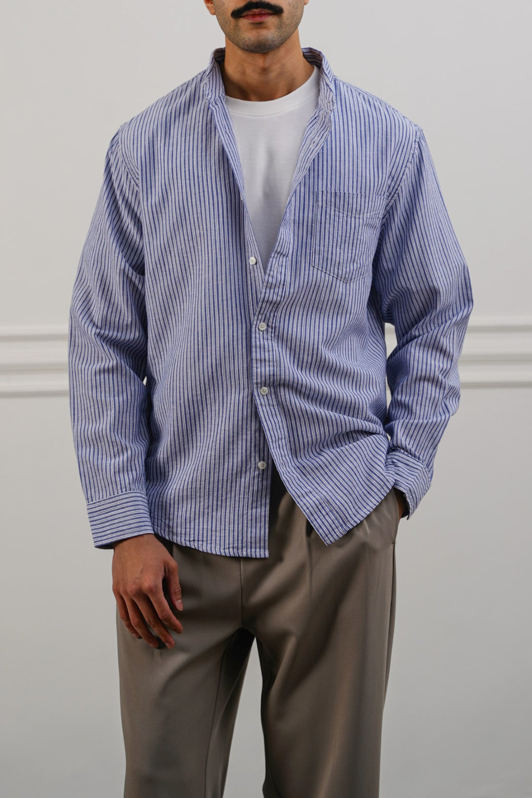 BLUE STRIPED LINEN BLEND SHIRT