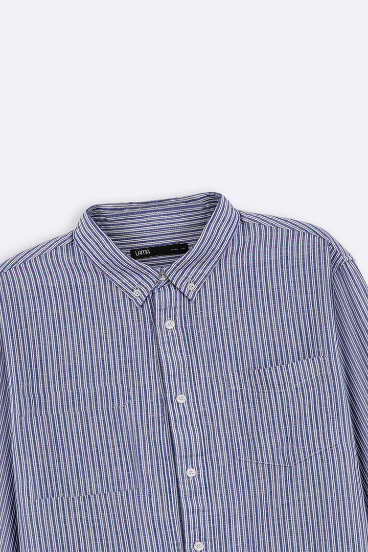 BLUE STRIPED LINEN BLEND SHIRT