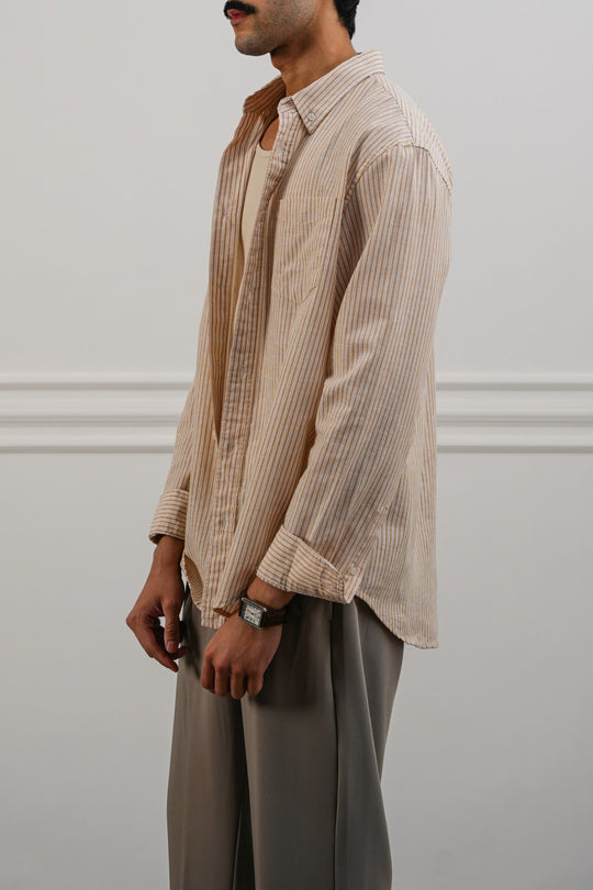 YELLOW STRIPED LINEN BLEND SHIRT