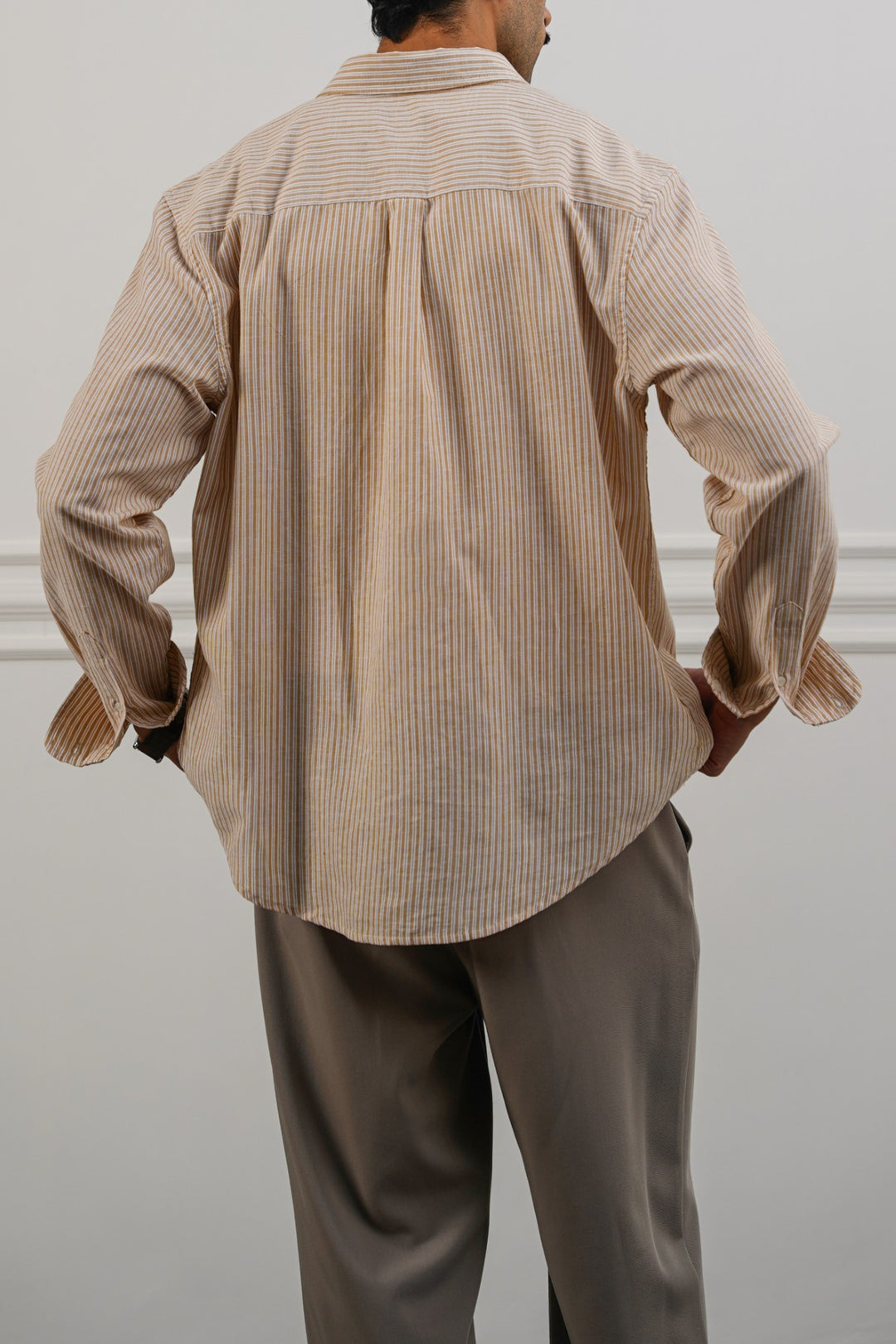 YELLOW STRIPED LINEN BLEND SHIRT