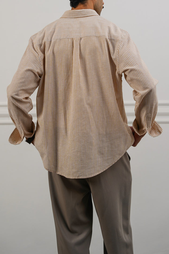 YELLOW STRIPED LINEN BLEND SHIRT
