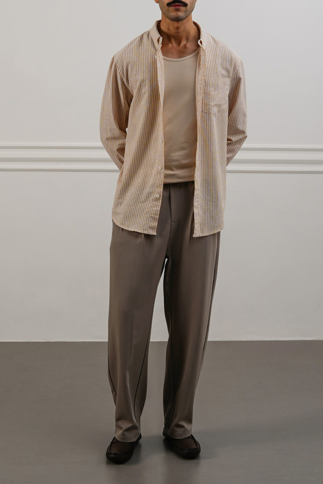YELLOW STRIPED LINEN BLEND SHIRT