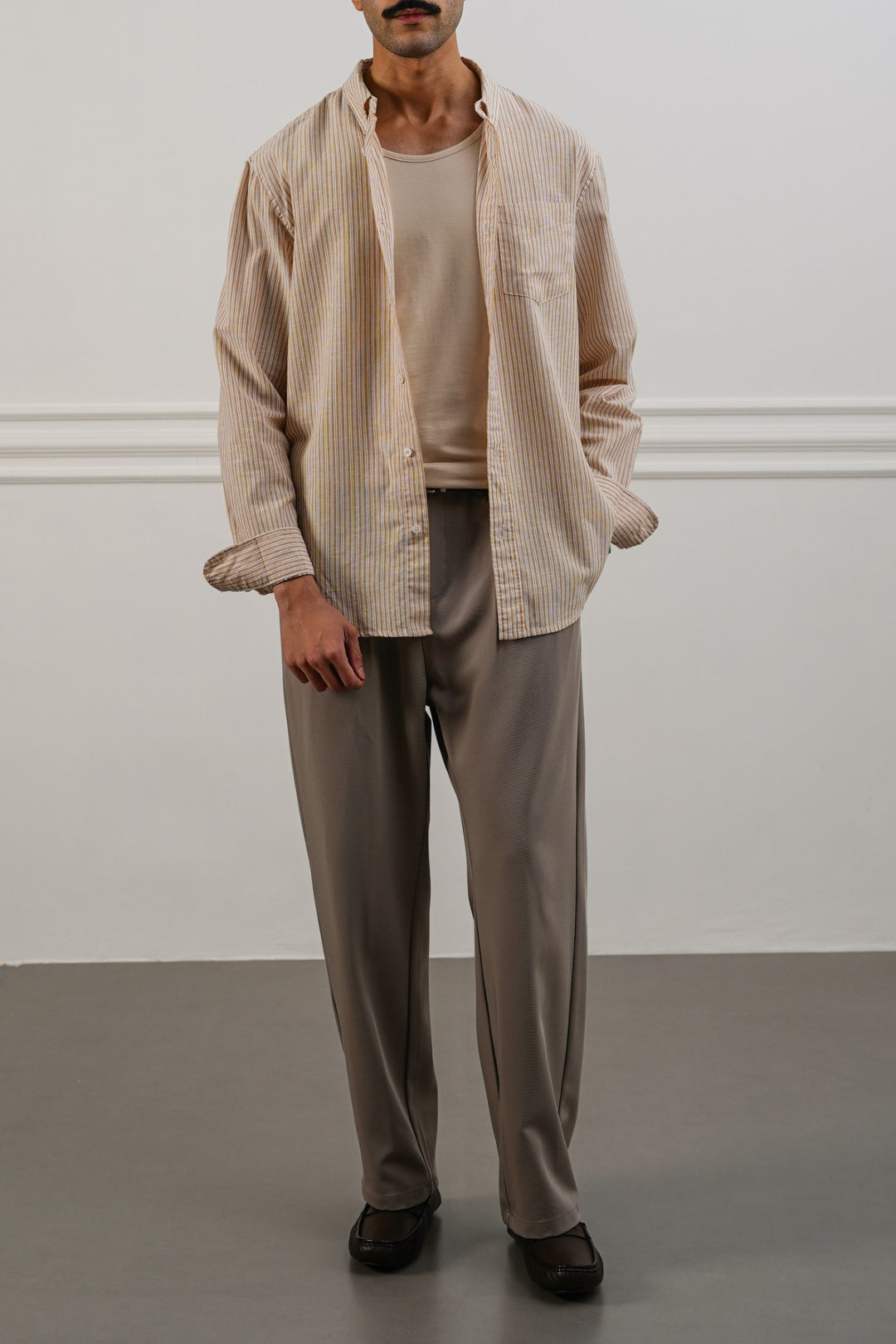 YELLOW STRIPED LINEN BLEND SHIRT