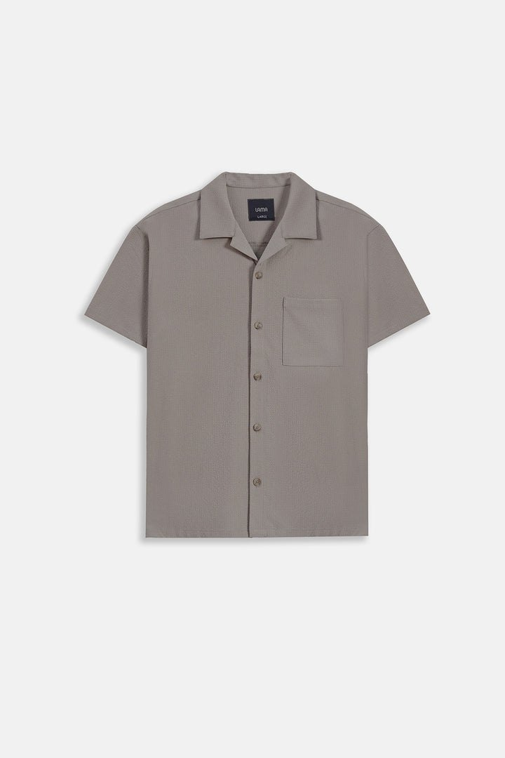 KHAKI SEERCUCKER CAMP COLLAR SHIRT