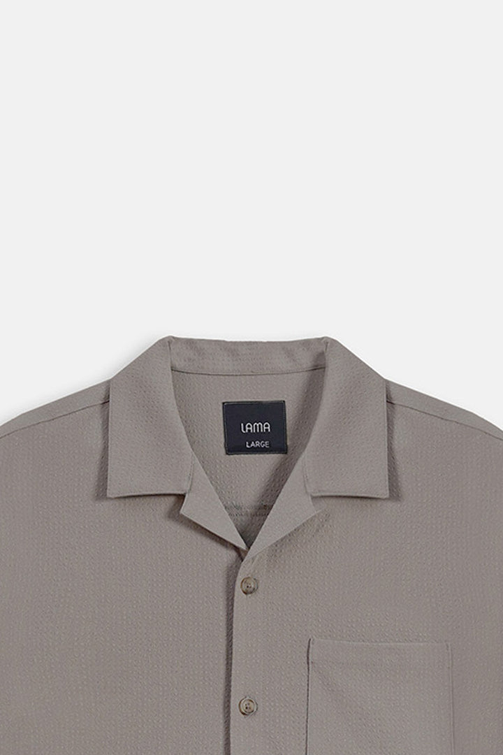 KHAKI SEERCUCKER CAMP COLLAR SHIRT