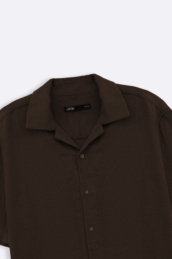 BROWN TEXTURED COTTON SAFARI SHIRT