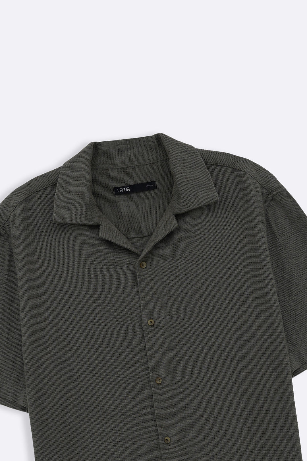 OLIVE TEXTURED COTTON SAFARI SHIRT