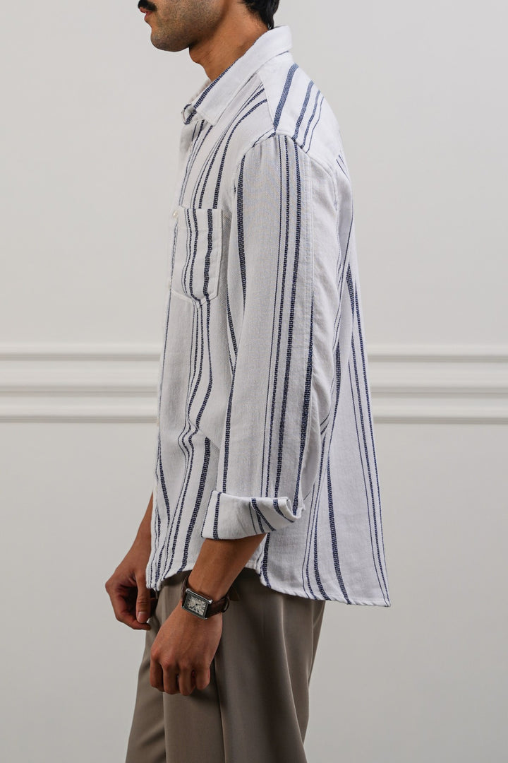 WHITE STRIPED DOBBY SHIRT