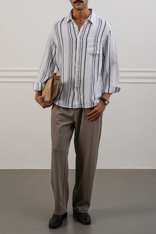 WHITE STRIPED DOBBY SHIRT