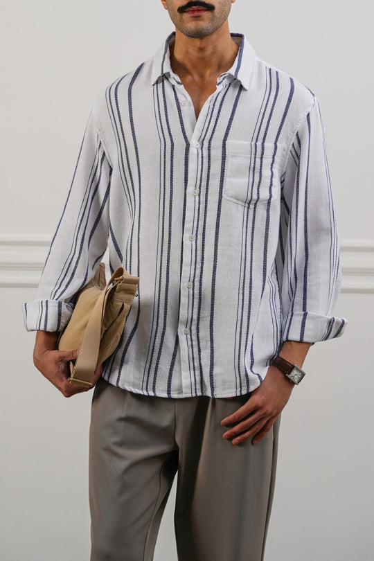 WHITE STRIPED DOBBY SHIRT