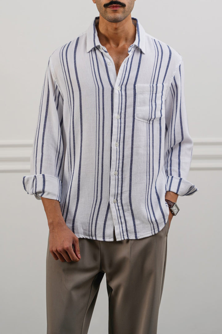WHITE STRIPED DOBBY SHIRT