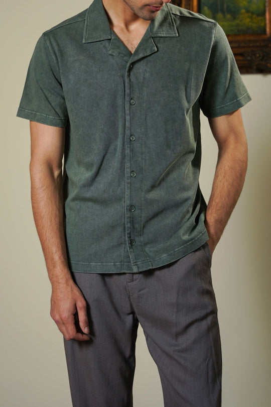 GREEN WASHED EFFECT SAFARI SHIRT