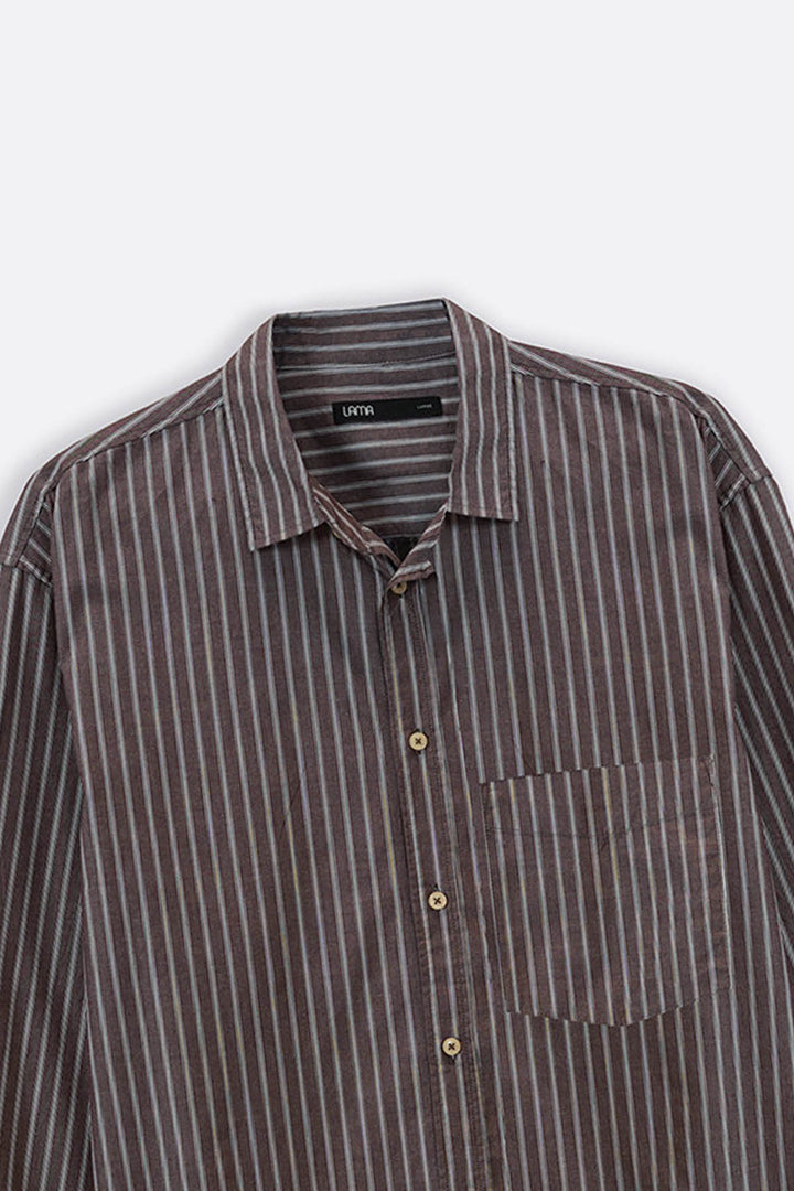 BROWN COTTON STRIPED SHIRT