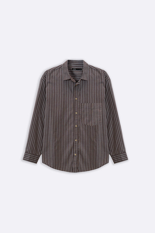 BROWN COTTON STRIPED SHIRT