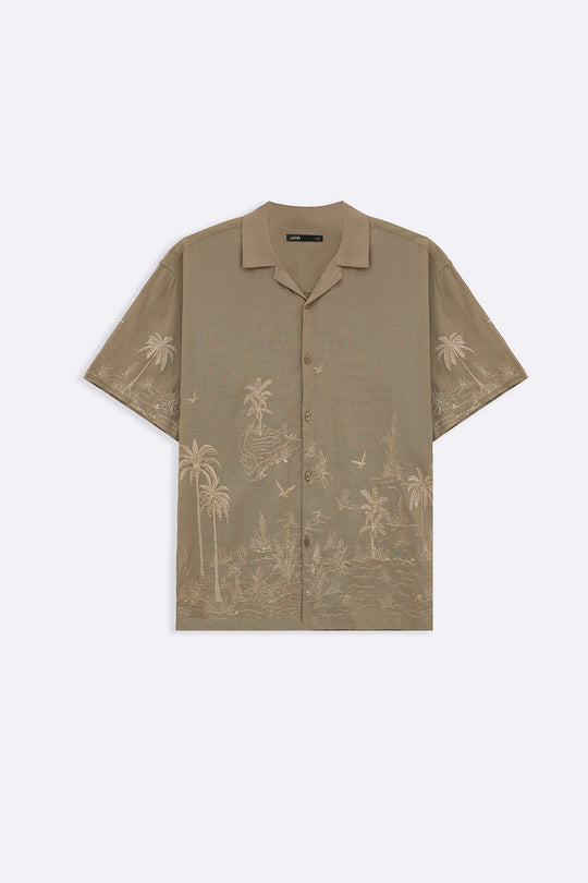BEIGE SPRING EMBROIDERED SHIRT