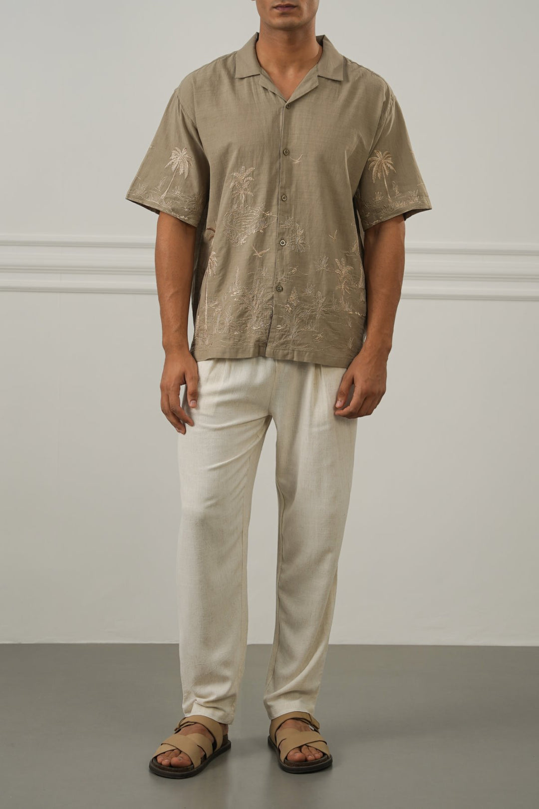 BEIGE SPRING EMBROIDERED SHIRT