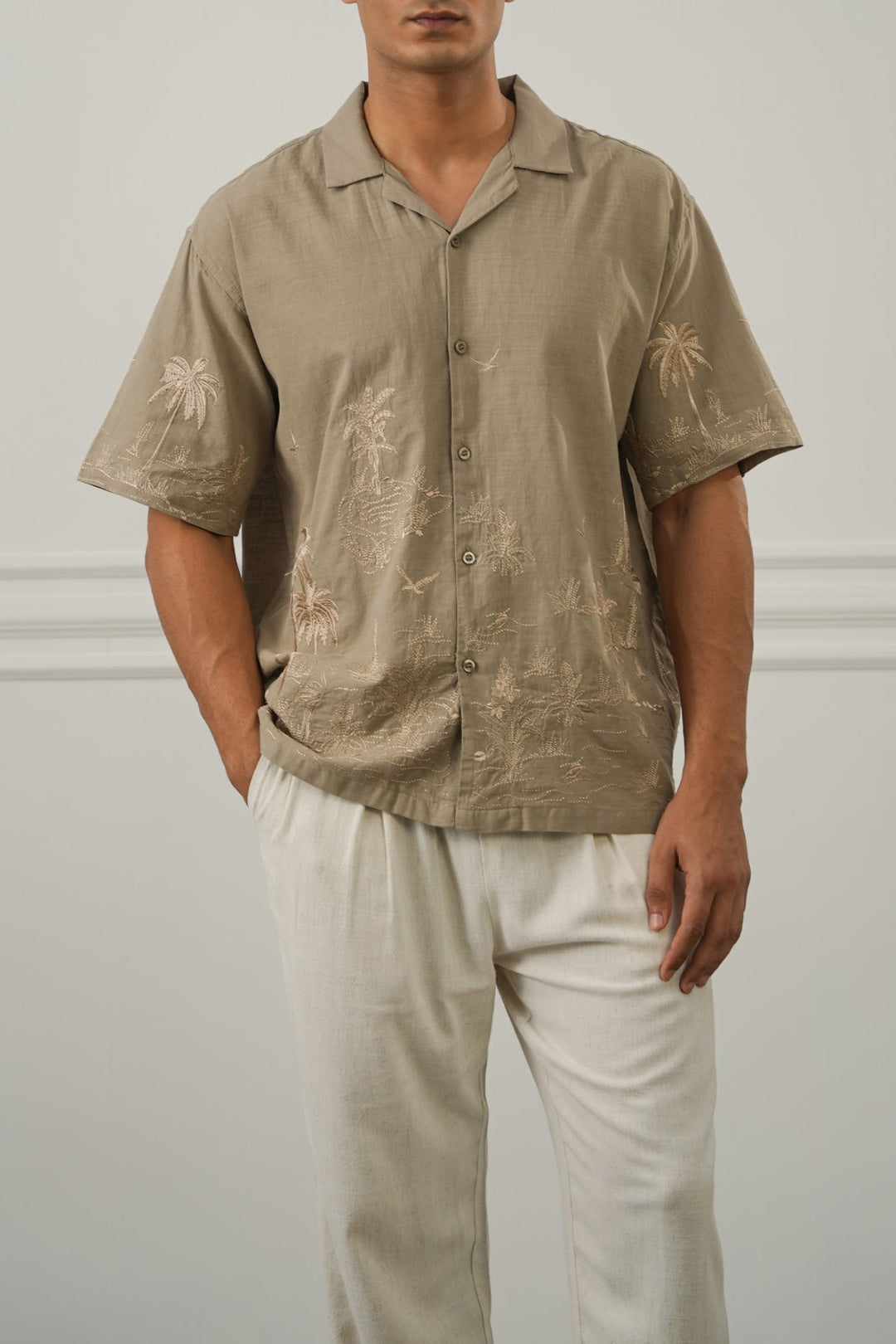 BEIGE SPRING EMBROIDERED SHIRT