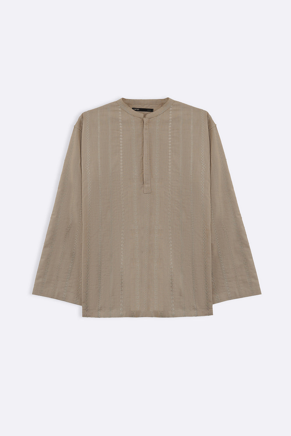BEIGE EMBROIDERED HALF PLACKET SHIRT