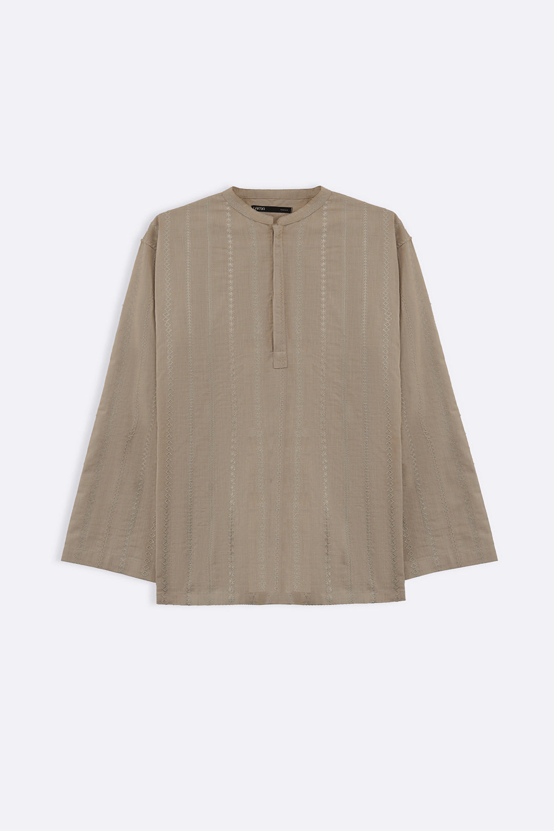 BEIGE EMBROIDERED HALF PLACKET SHIRT