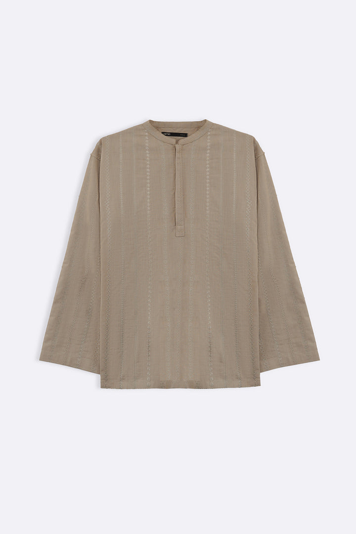 BEIGE EMBROIDERED HALF PLACKET SHIRT