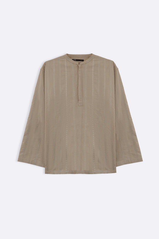 BEIGE EMBROIDERED HALF PLACKET SHIRT